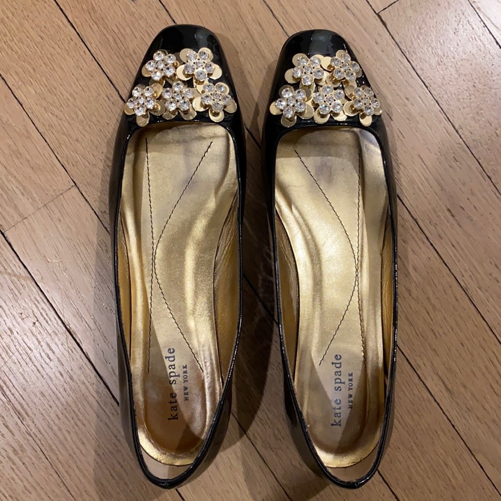 Kate Spade flat black patent leather flats